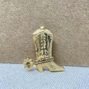 Cowboy‎ Boot Pendant Charm Gold-Tone Rhinestone Western Cowgirl